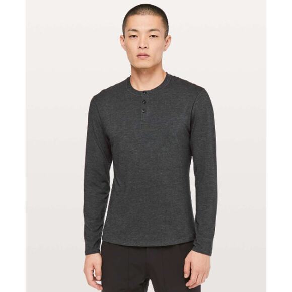 LULULEMON 5 Year Basic Long Sleeve Henley Shirt Heathered Black - Picture 1 of 5